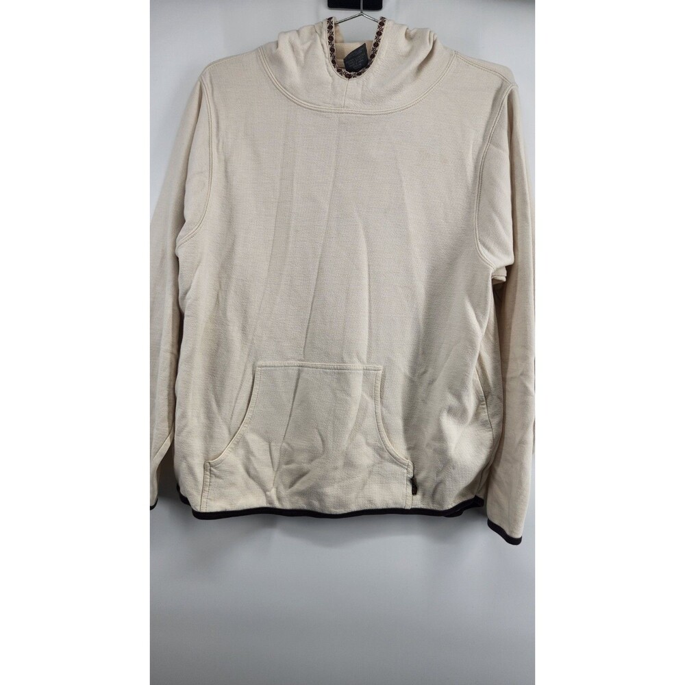 prAna WOMEN'S Large Floral Off White Pullover Hoodie Sweatshirt